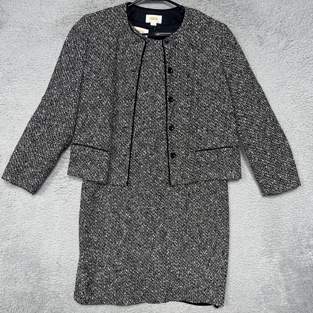 VTG Talbots 2pc Dress Blazer Set Sz 12 Houndstooth Tweed Wool Blend Academia USA